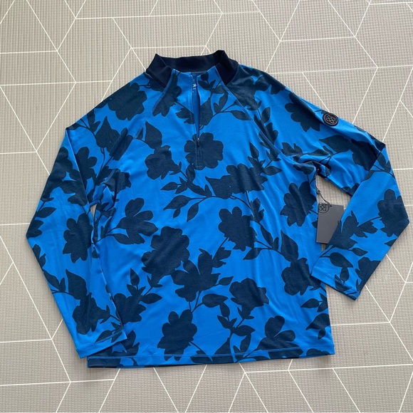 NEW G/Fore Tonal Floral Luxe Quarter Zip Mid Layer Size Medium Racer Blue - Picture 1 of 10